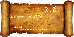 Kluger Balár névjegykártya